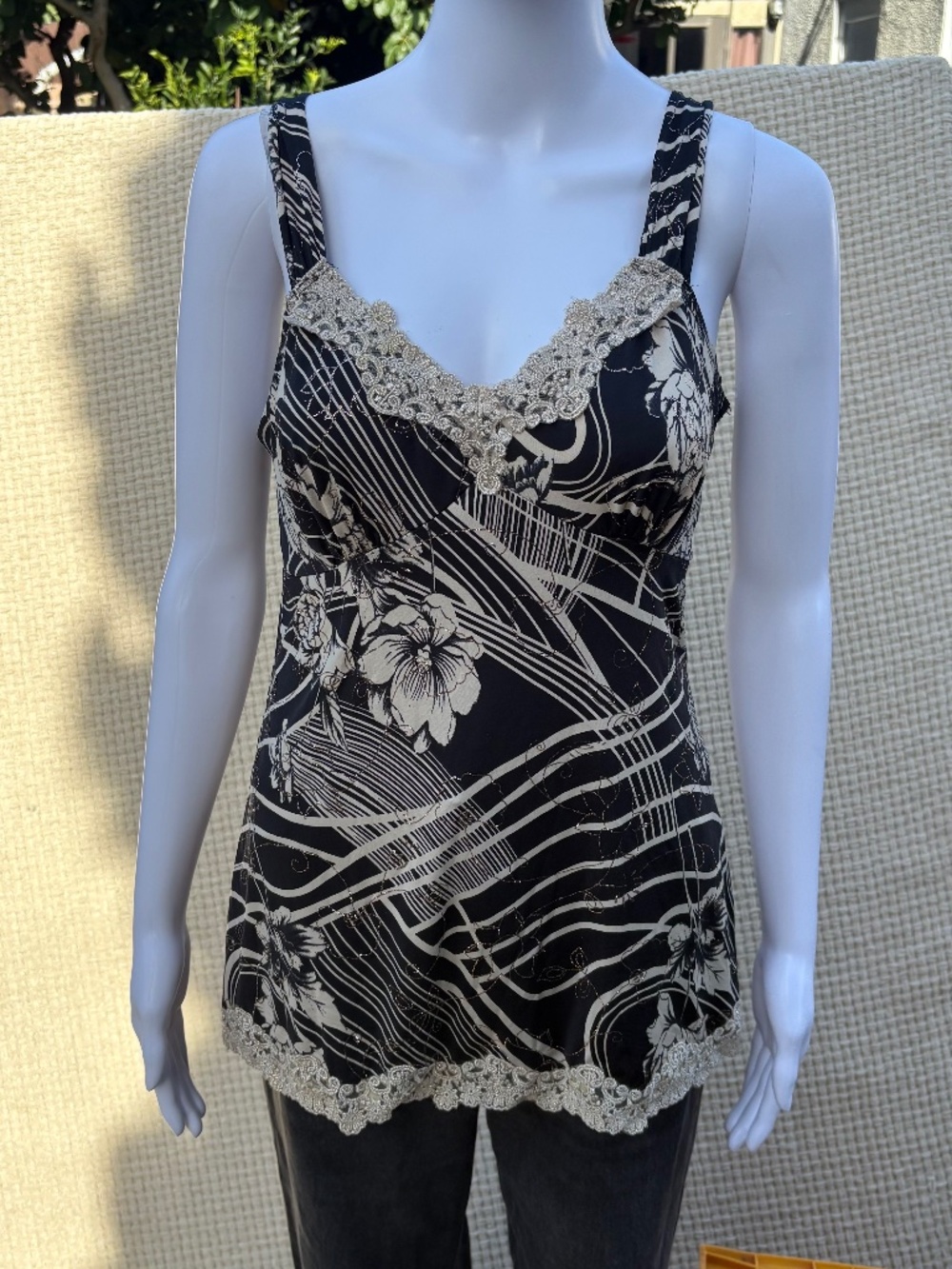 Vintage Y2k Babydoll Lace Camisole Black Cream (L)
